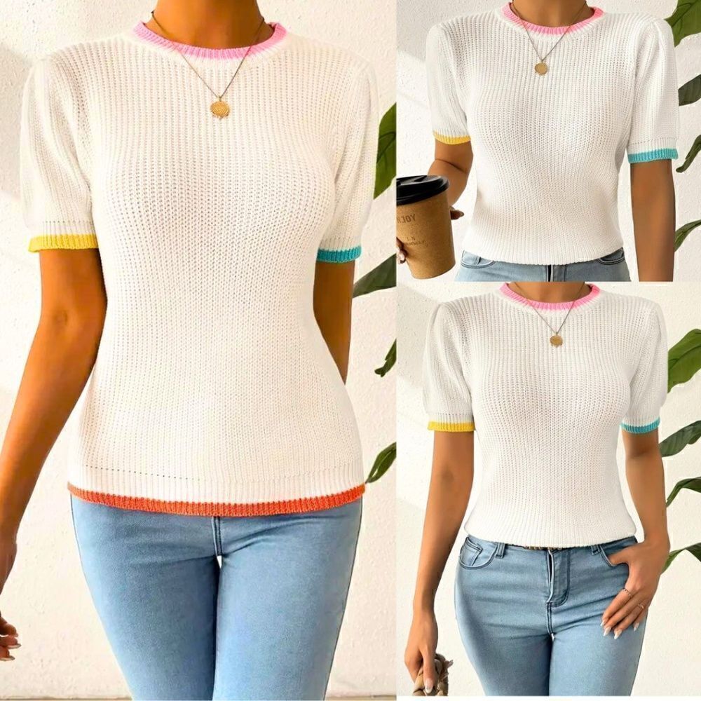 Summer Rainbow Trim Sweater